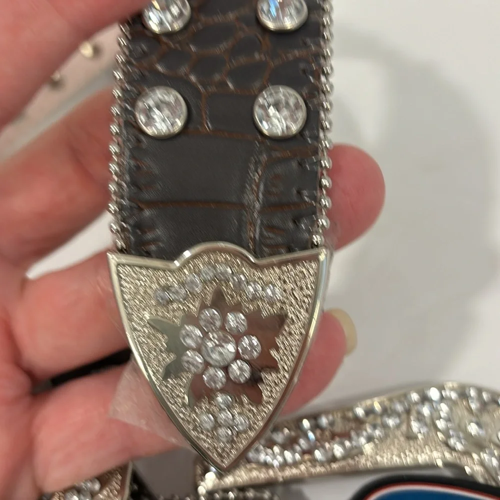 American Endurance Brown Leather XXL Belt with Rhinestones & Silver NWT